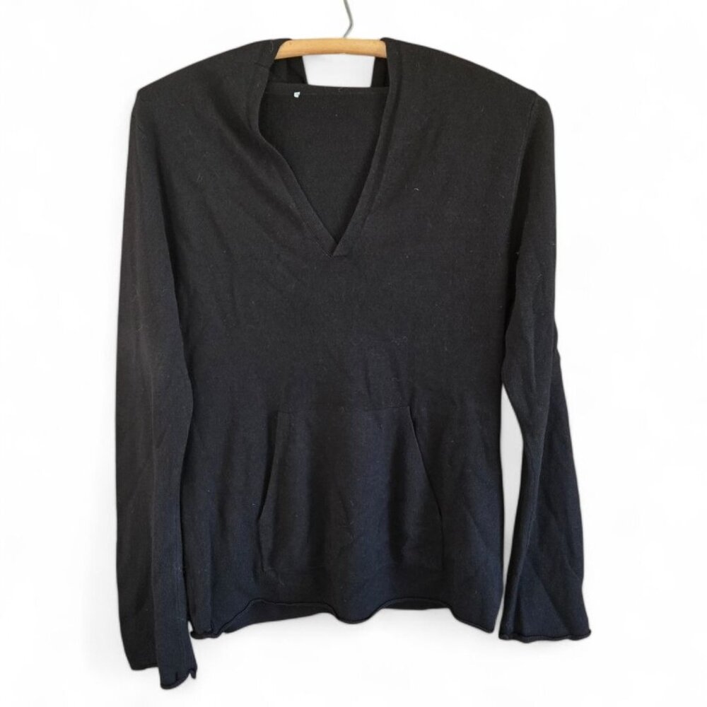 Womens No Brand Black Long-Sleeve Hoodie With Kangaroo Pocket